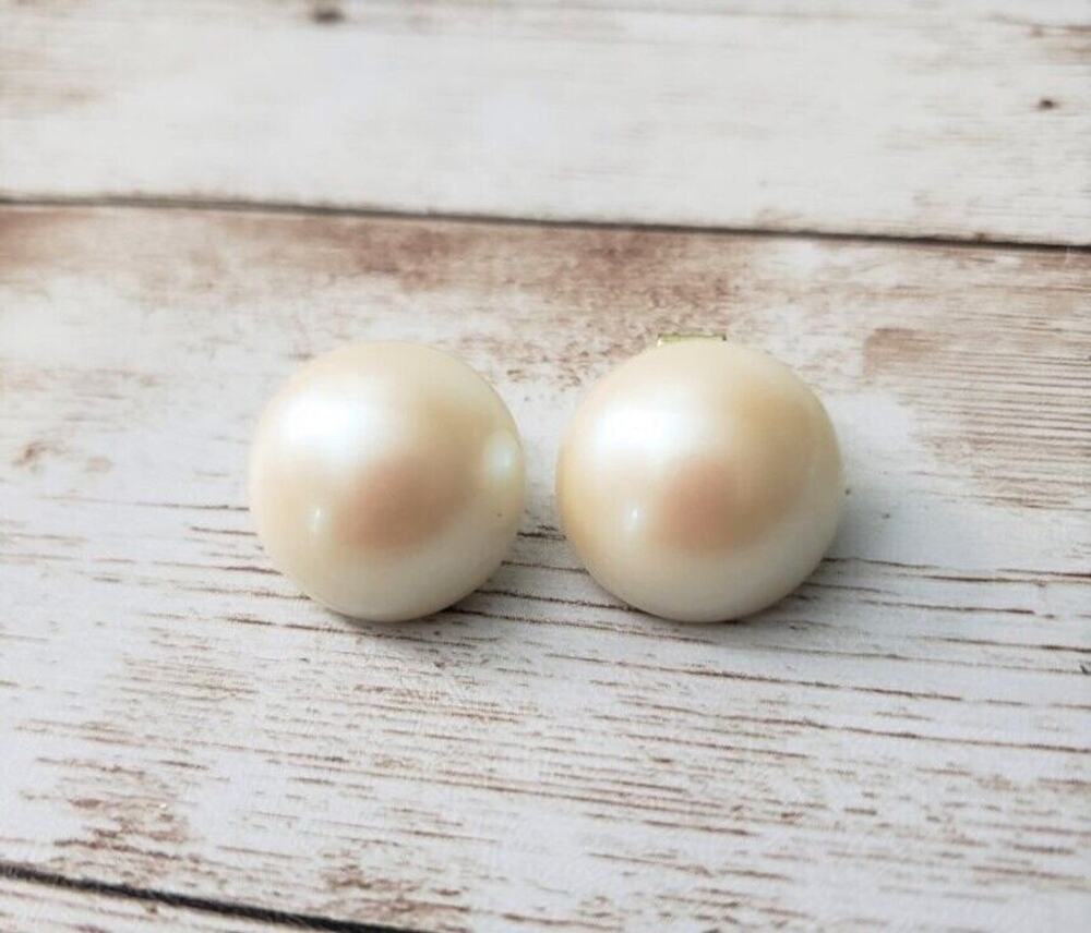 Vintage Clip On Earrings - Stylish Domed Faux Pearl Slightly Over 5/8"